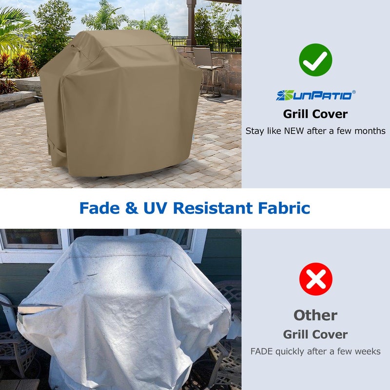 SunPatio Grill Cover 48 Inch for Outdoor Grill, Heavy Duty BBQ Cover with Waterproof Sealed Seam, FadeStop Material, All Weather Resistant Compatible for Weber CharBroil Nexgrill and More, Taupe - Image 3
